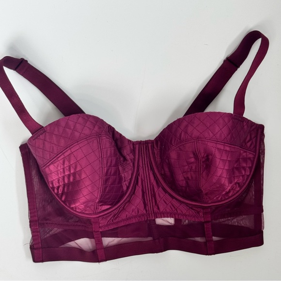 Victoria’s Secret Very Sexy Lined Balconet Satin Long Line Mesh Bra Burgundy - Picture 1 of 7
